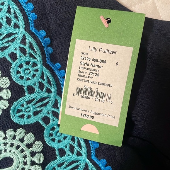 Lilly Pulitzer Stephanie Shift Dress True Navy Knot This Panel Embroidered - Picture 2 of 7